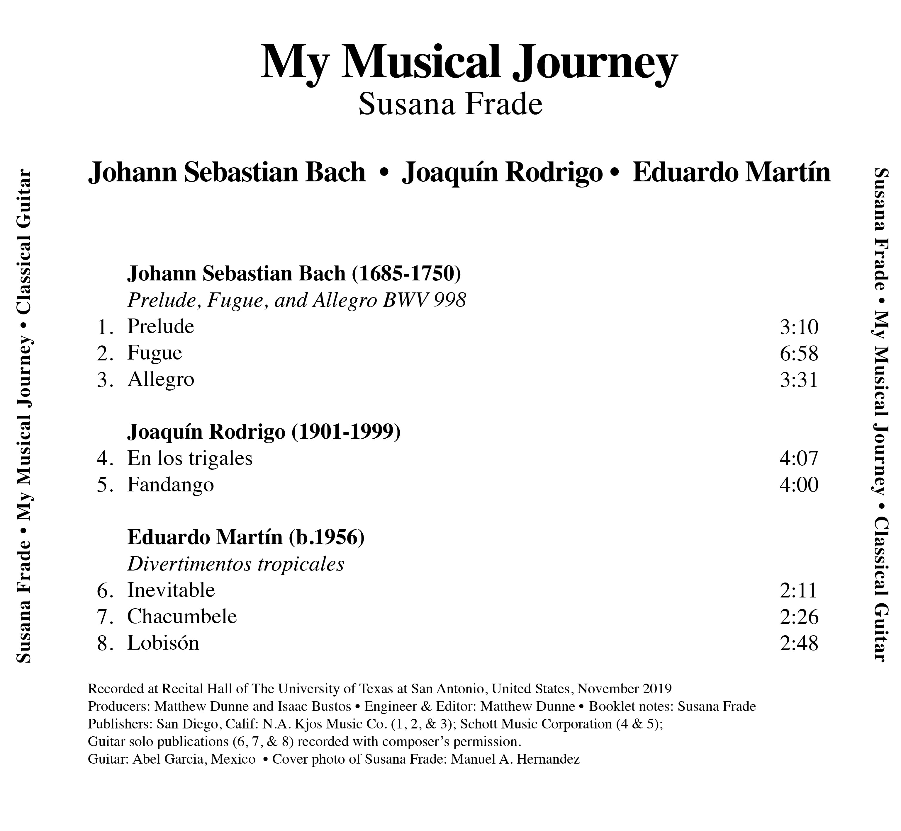 “Susana Frade. My Musical Journey” – Debut Album (Physical CD)